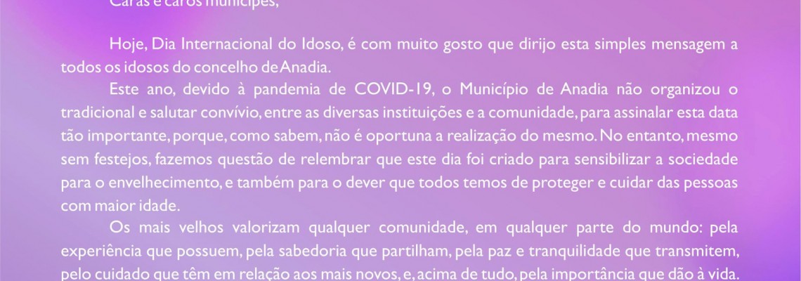 Dia Internacional do Idoso - Mensagem 